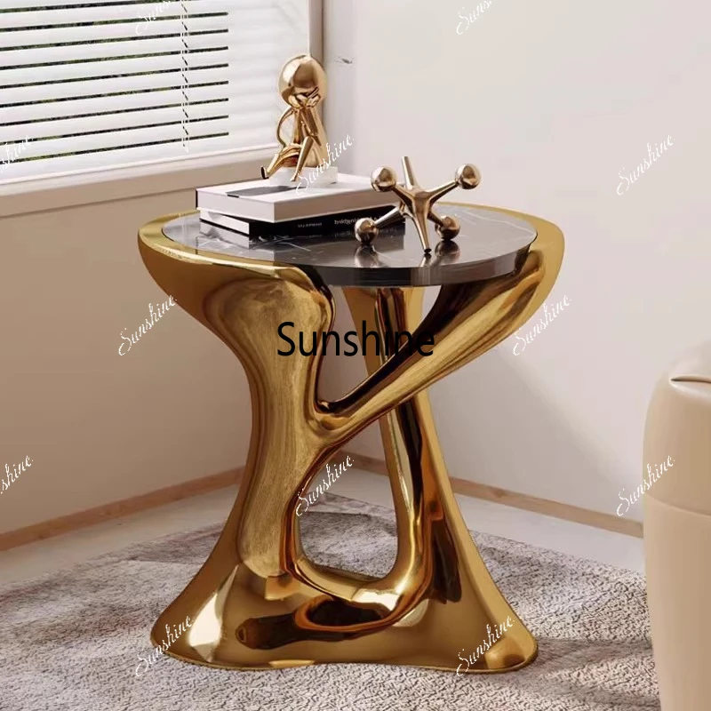 

Modern creative light luxury special-shaped electroplated marble living room side table