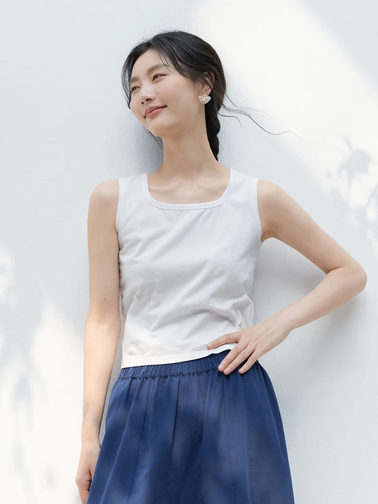 

Новая коллекция Le: 100% хлопковый вязаный белый летний топ с квадратным вырезом, базовая майка для женщин, приталенная, для повседневной носки