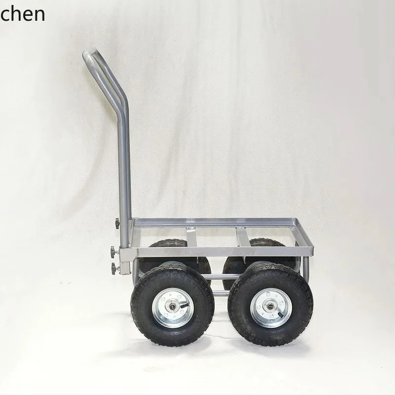H5.26 hand push and pull goods flatbed truck 4 wheels trolley plastic basket cart inflatable labor-saving large wheel