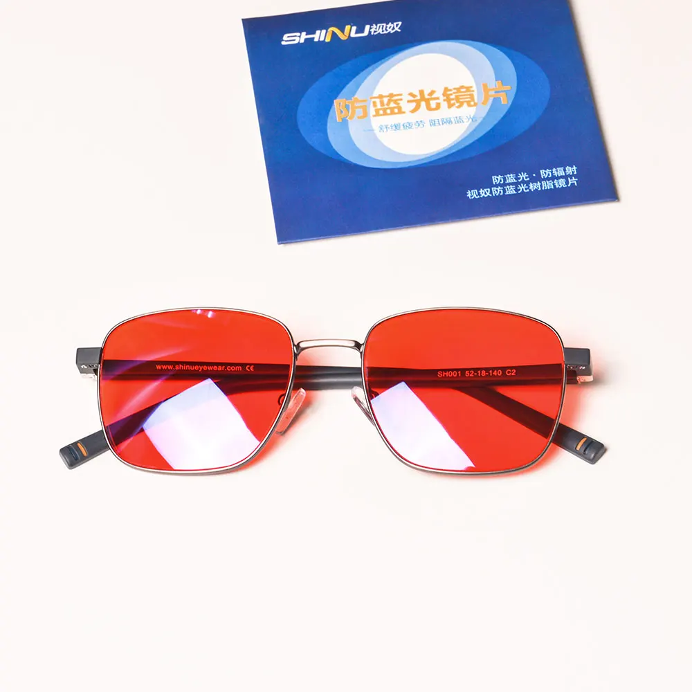 SHINU Anti blue light Glasses Men Women y2k Red Orange Lenses Block 99% Blue Light Good for Sleep &Long Night Screen Viewing