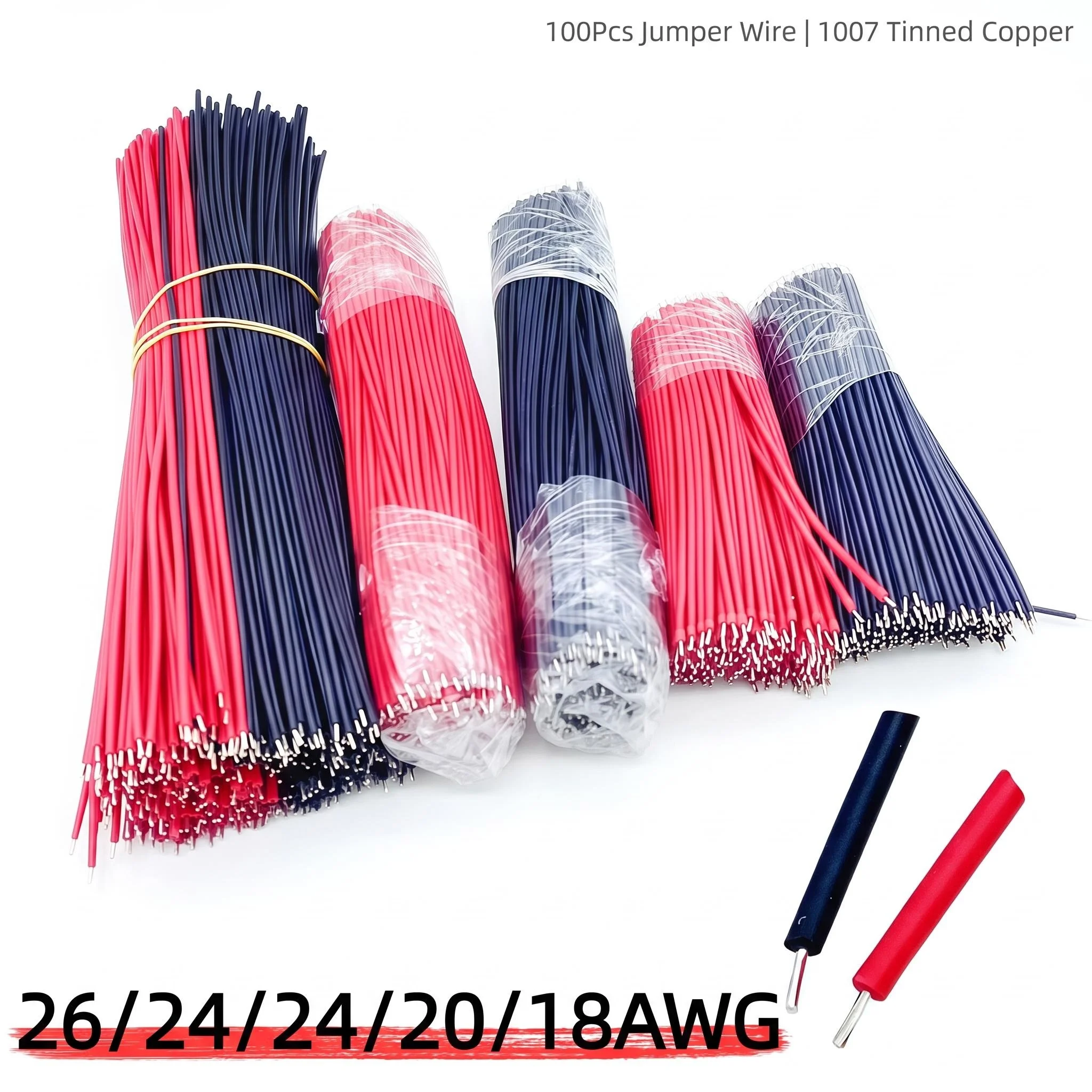 100Pcs Double End Tin Plated Jumper Wire 1007 Breadboard PCB Solder Cable 18/20/22/24/26AWG 10 15 20CM Electrical Stranded Wire
