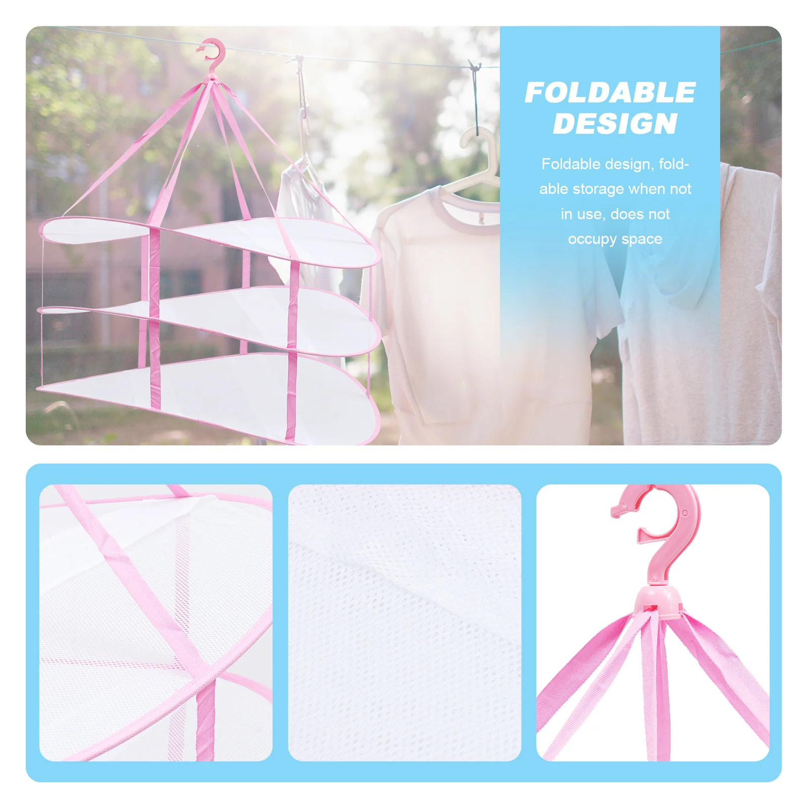 

Folding Drying Rack Mesh Hanging Clothes Dryer Nets Sturdy Lightweight Breathable Nylon Steel Wire Ring Indoor Outdoor Use