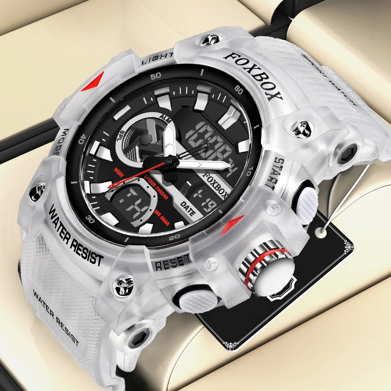 

FOXBOX Sports Military Mens Watch Luxury Fashion Waterproof Quartz Male Wrist Watches Dual Display Men Clock Relogios Masculino
