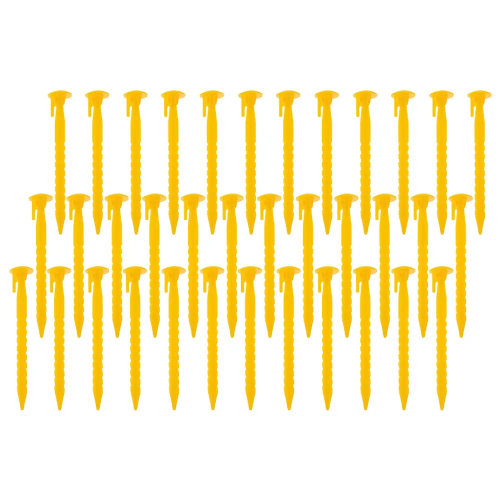 36 قطعة من أوتاد الخيمة البلاستيكية المتينة تصميم مسنن للتخييم والشاطئ في الهواء الطلق أوتاد مرساة شديدة التحمل للخيام والأقمشة المظلة باللون الأصفر