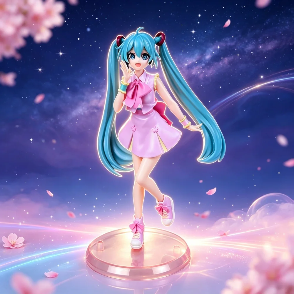 New 21cm Anime Figure Hatsune Miku Pink skirt Green Long haired Girl Desktop Decoration Collection PVC Model Toys Kids Gifts
