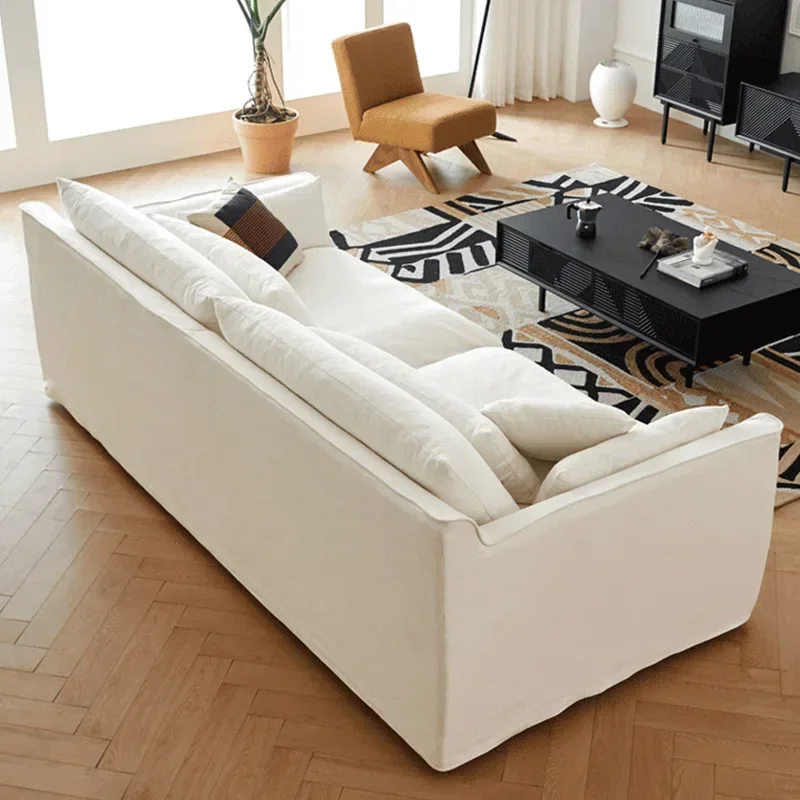 Wabi Sand Wind Hug Sofa Small Apartment Fabric Medium Antique Straight Row Cotton and Linen Sofa