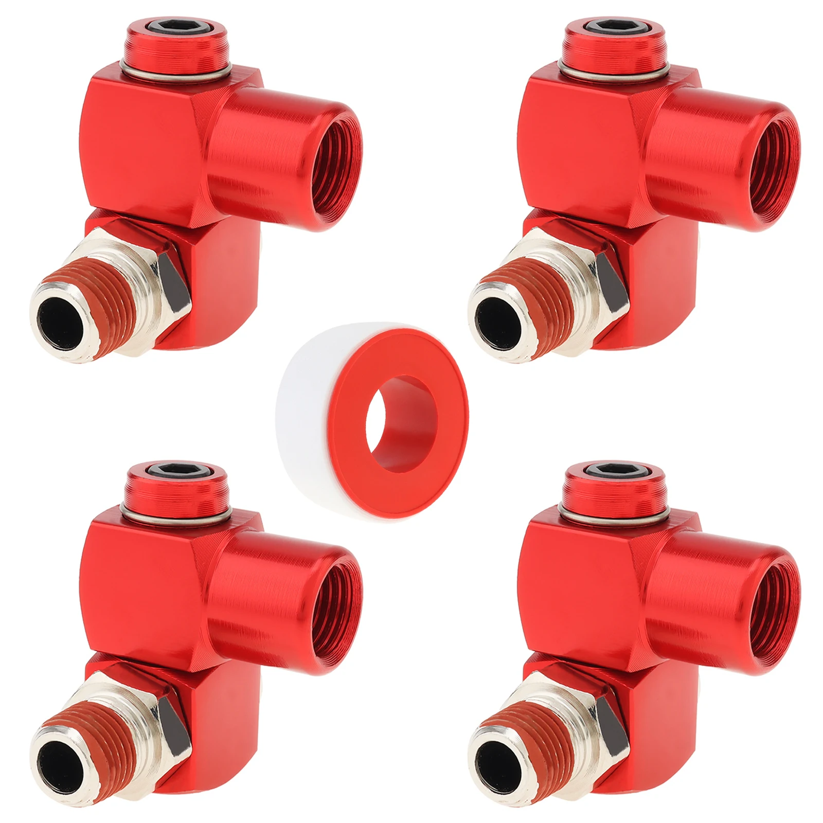 

5pcs 1/4 Inch NPT 360 Degree Swivel Air Hose Connector Sealant Coated Industrial Fittings Air Tool Adapter with Thread Seal Tape