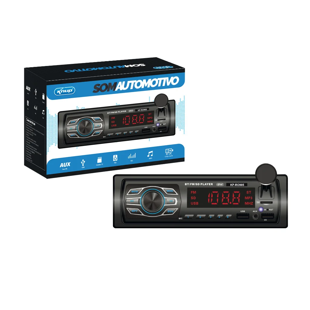 RADIO AUTOMOTIVO MP3 PLYER AM/FM DISPLAY LED PORTA USB E AUX KNUP KP-RO905