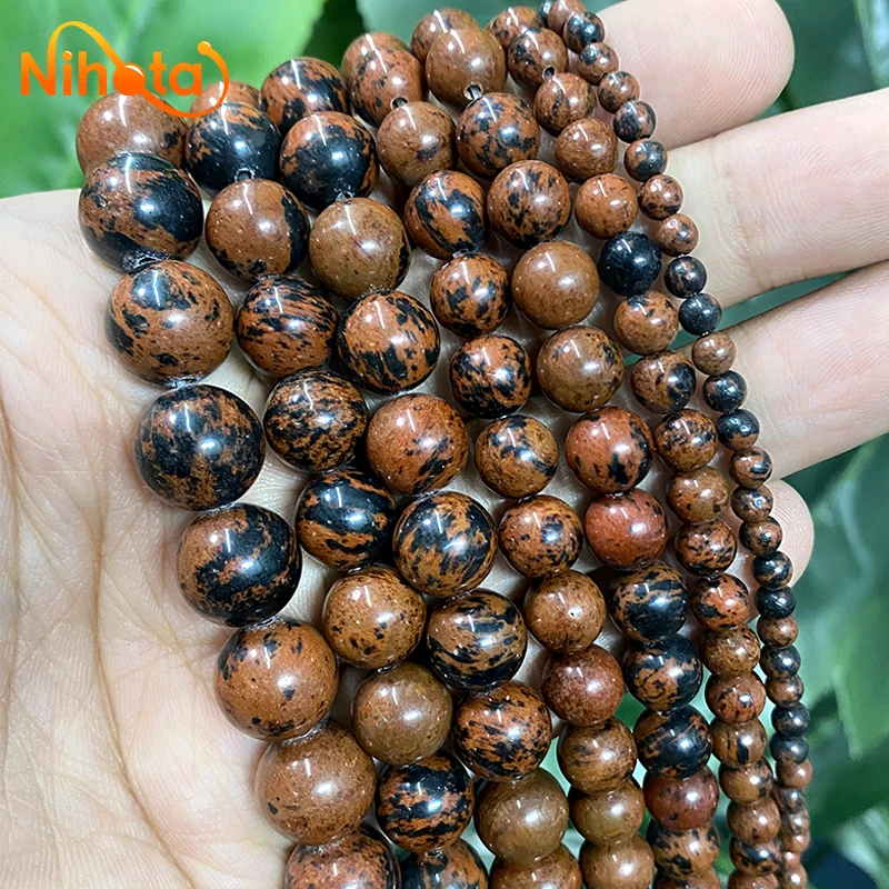 Natural Mahogany Obsidian Round Loose Stone Beads DIY Bracelet Ring Earrings 15