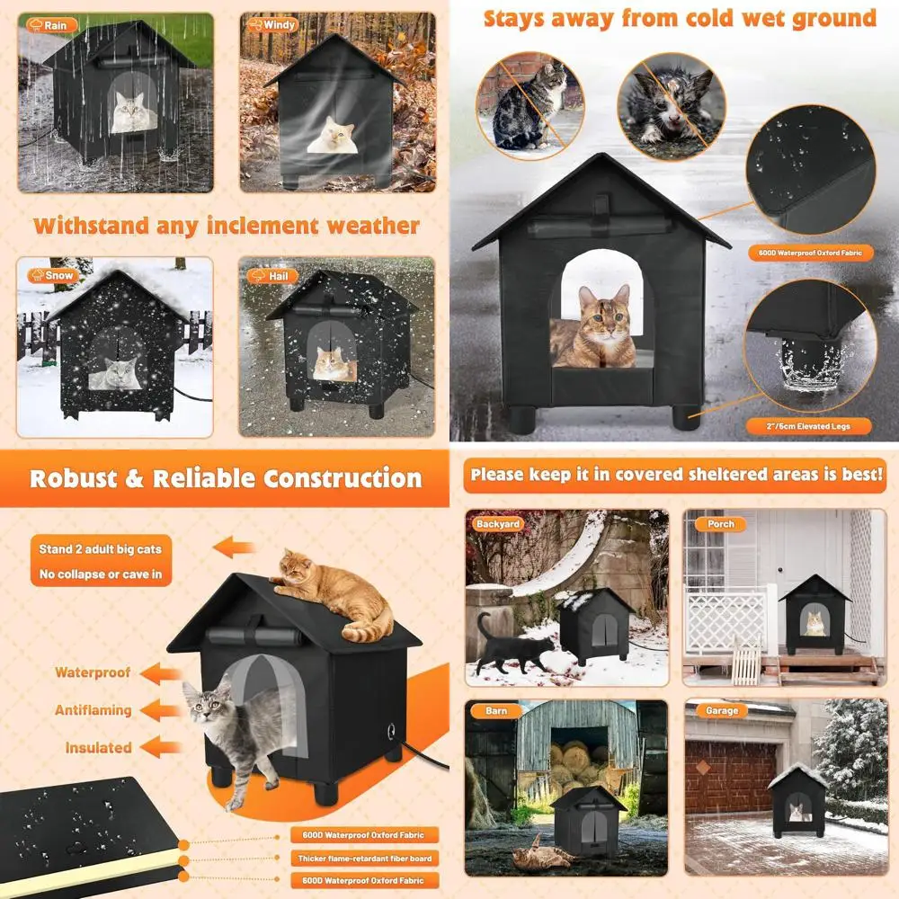 

Укрытие для кошек с подогревом, устойчивое к атмосферным воздействиям на зиму, изолированная складная хижина с согревающим ковриком для бродячих животных