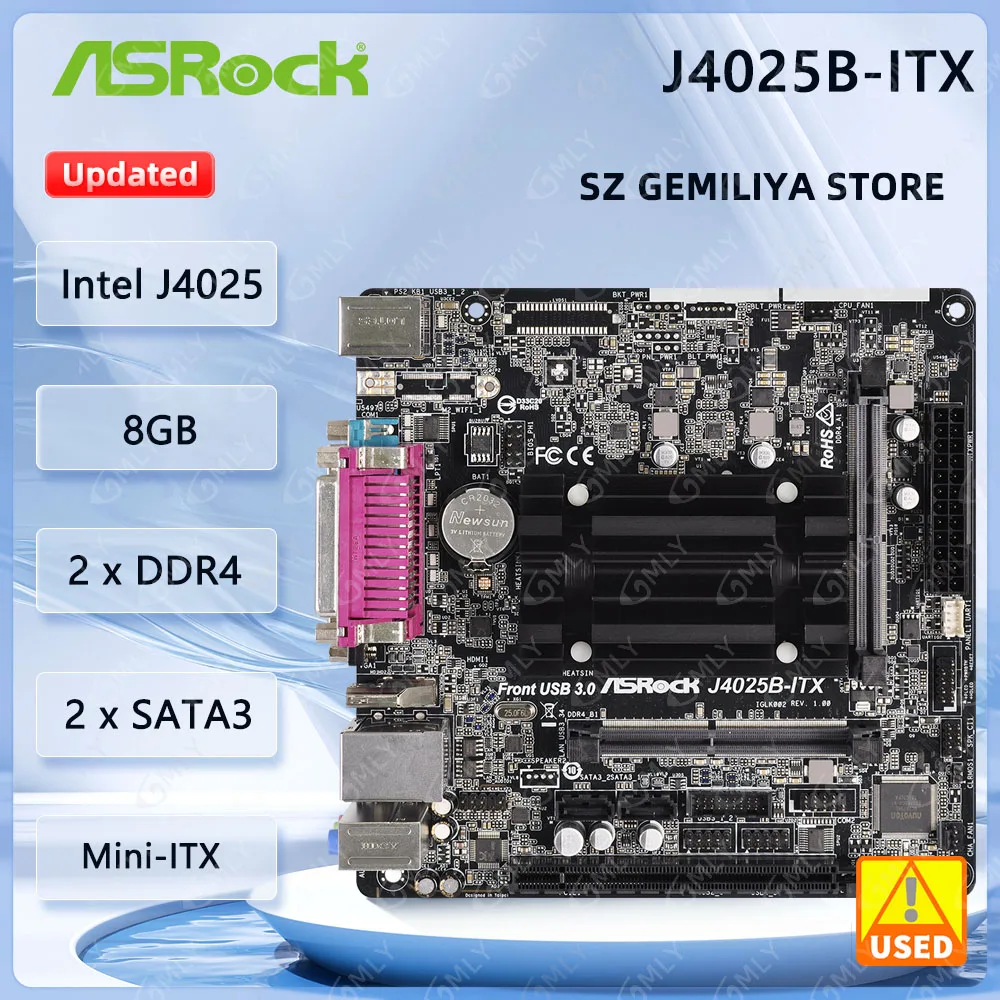 JASROCK J4025B-ITX Mini-ITX Motherboard Intel J4025 2xDDR4 8GB 2 x SATA3 1xPCI Express 2.0 x16 Slot