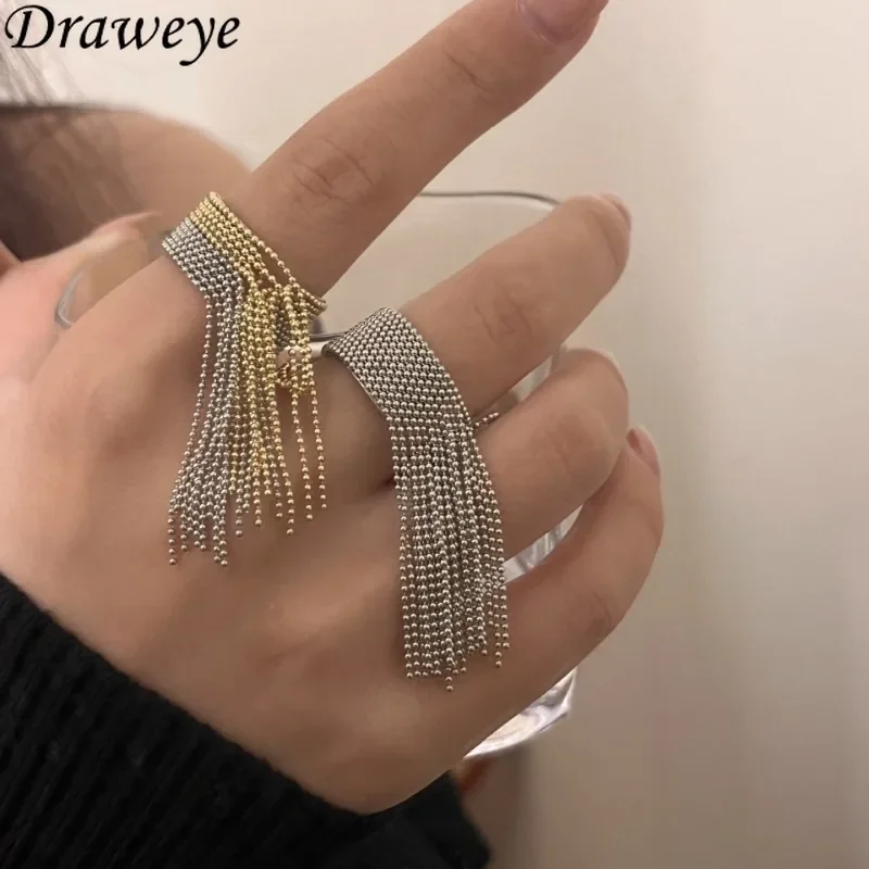 Draweye Metal Balls Tassels Rings for Women Hiphop Punk Style Vintage Anillos Mujer Fashion Y2k Contrast Color Jewelry