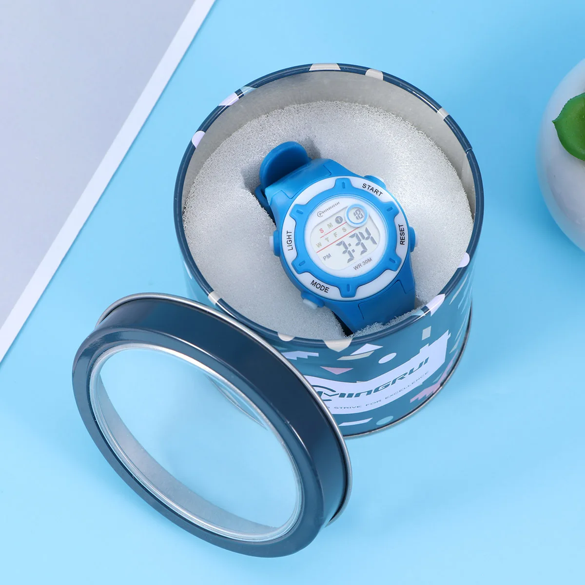 ساعة إلكترونية مضيئة مقاومة للماء، حزام أزرق قابل للتعديل، عرض تاريخ رقمي للوقت، ساعة معصم هدية عيد ميلاد #4