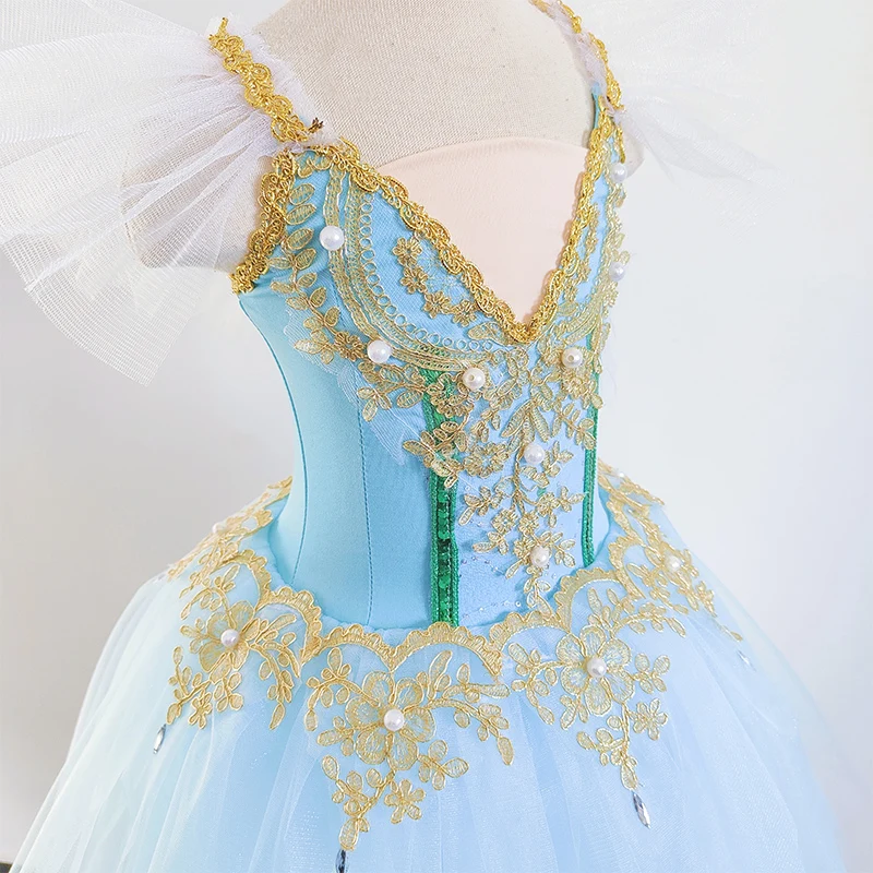 Vestito da Ballerina per bambina per bambini concorso di balletto costumi di danza classica in stile romantico abito lungo in Tutu a rete con manica a sbuffo arricciata