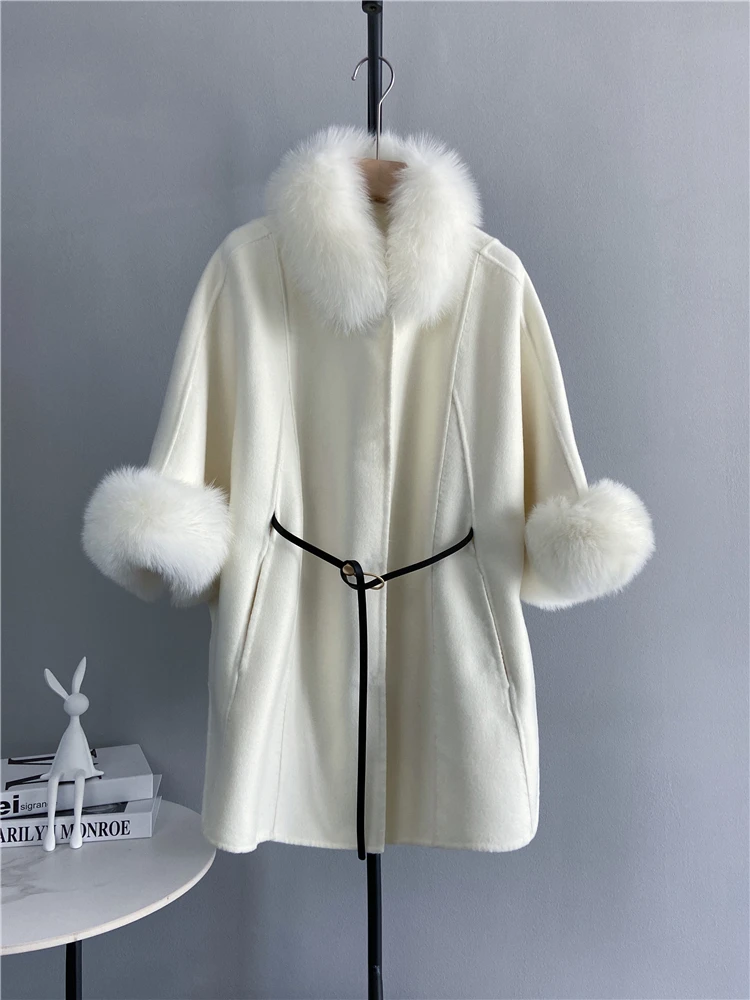 ZDFURS * High-End Doppel-Konfrontiert Woolen Wolle Kaschmir Woolen Mantel Mid-Länge Manschette Fuchs Pelz Pelz mantel Neue Koreanische Stil Winter