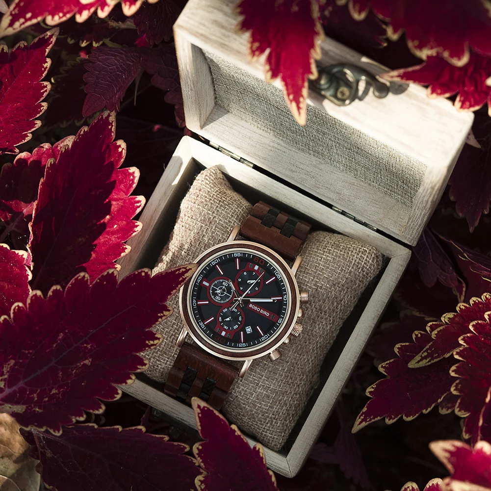 Herrenuhr BOBO BIRD Top Fashion Holz Militäruhren Chronograph Datum zeigt leuchtende Nadeln Tolles Geschenk relogio masculino