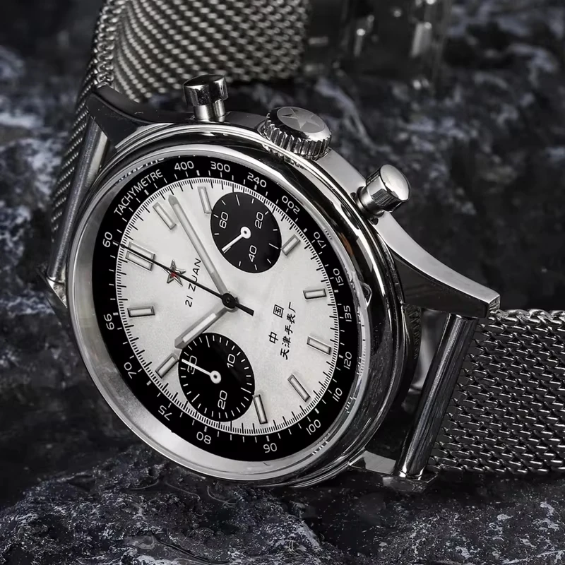 1963 China Aviation Pilot Watch for Men,42mm Quartz Chronograph 21 Zuan Waterproof Military Wristwatch with Cases Nylon Strap