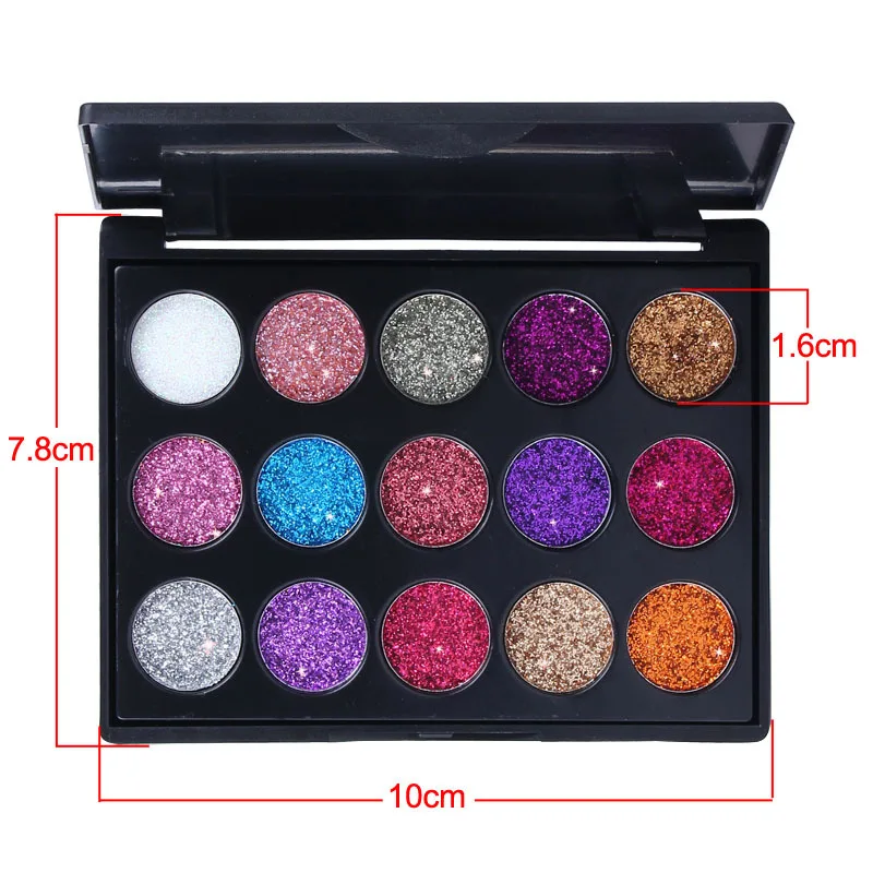 15-kleuren diamant glitter oogschaduwpalet hooggepigmenteerde geperste glitter voor feestgezicht body art bruiloft make-up ziet er uit