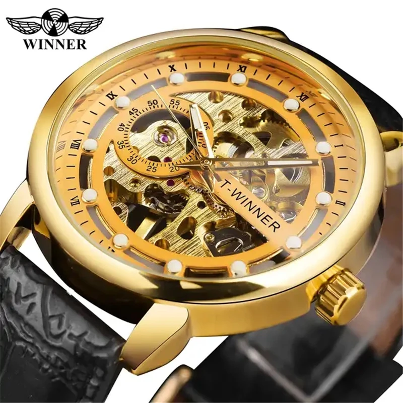 Winner 99B Mens Watches Mechanical Watch Tourbillon Sport Clock Leather Casual Business Retro Wristwatch Relojes Hombre