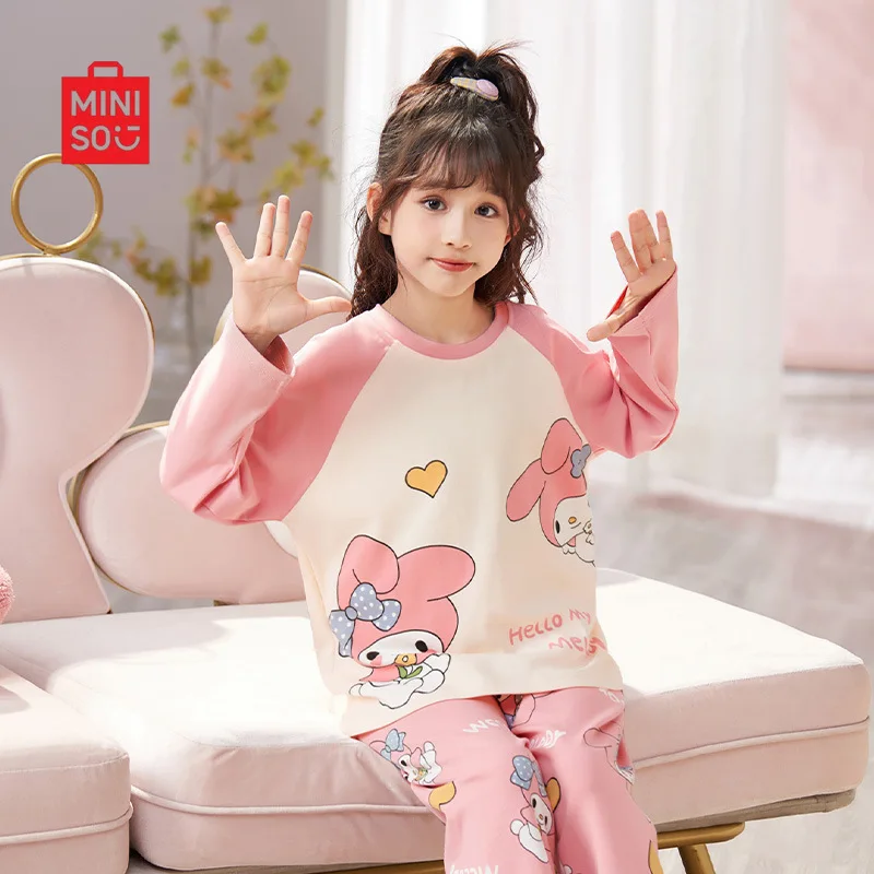 

Miniso 2025 Girls Pajama Set, Cute Cartoon Long Sleeve Loungewear for Toddlers & Kids 2-Piece