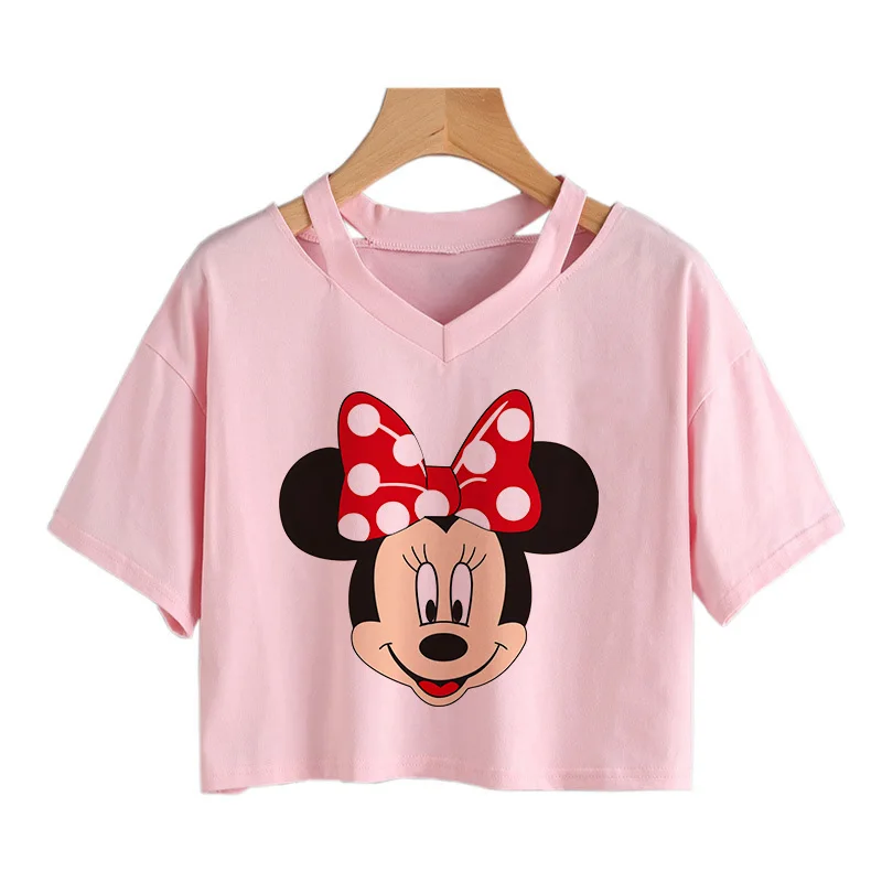 Hip Hop Mickey Tee Shirt Minnie Mouse Crop Top T-shirt Women T Shirt Female Clothes Kawaii Disney Cropped Tshirt