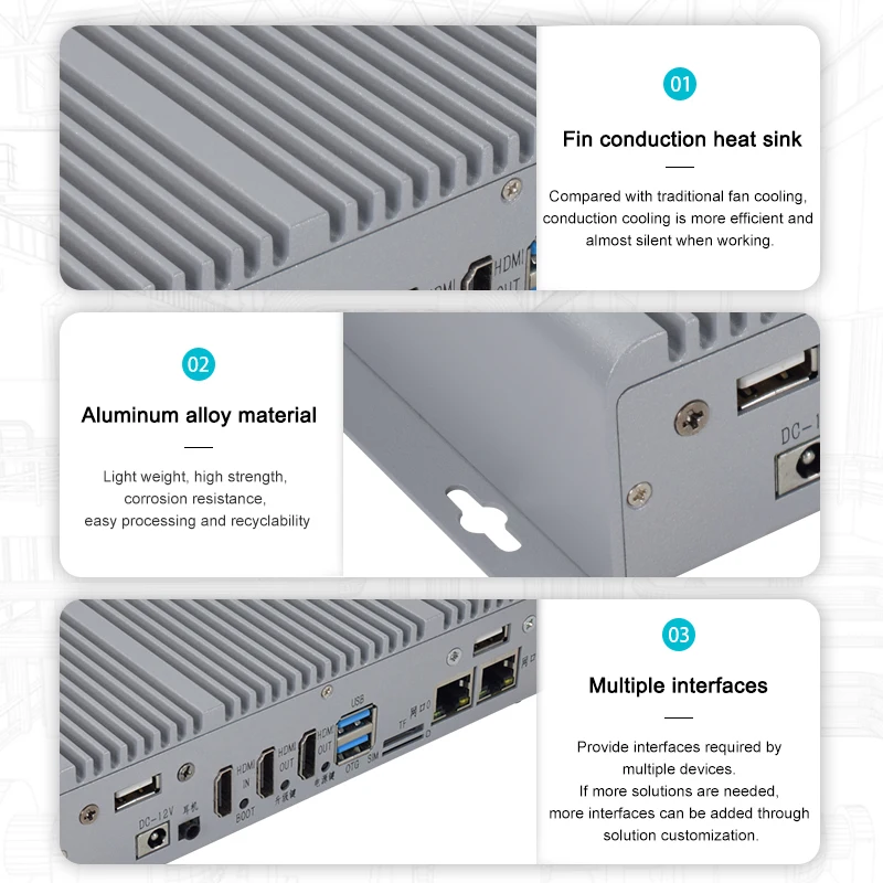 8-قناة الألومنيوم RK3588 Rockchip ملحقات الكمبيوتر الصناعية 8 + 64GB 6TOPS صندوق حافة AI المثبت مسبقًا مخزون اختياري