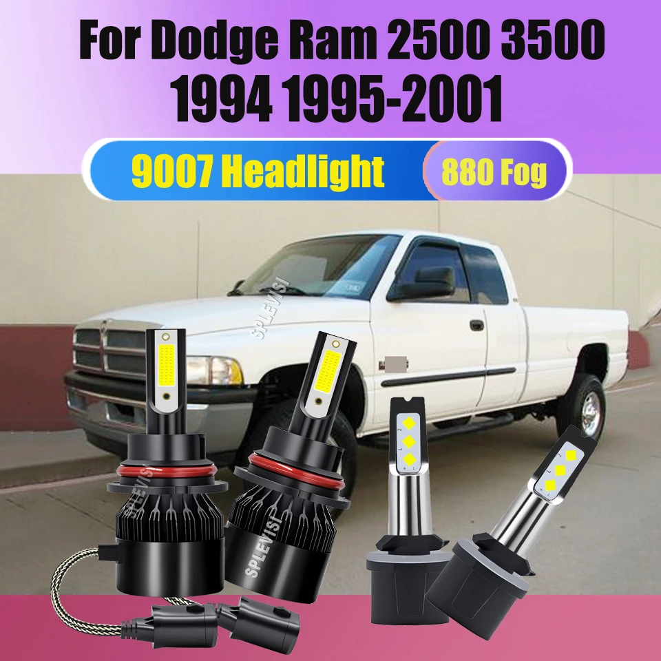 12v LED Headlight Foglamp Auto Lights -High Performance Combo For Dodge Ram 2500 3500 1994 1995 1996 1997 1998 1999 2000 2001