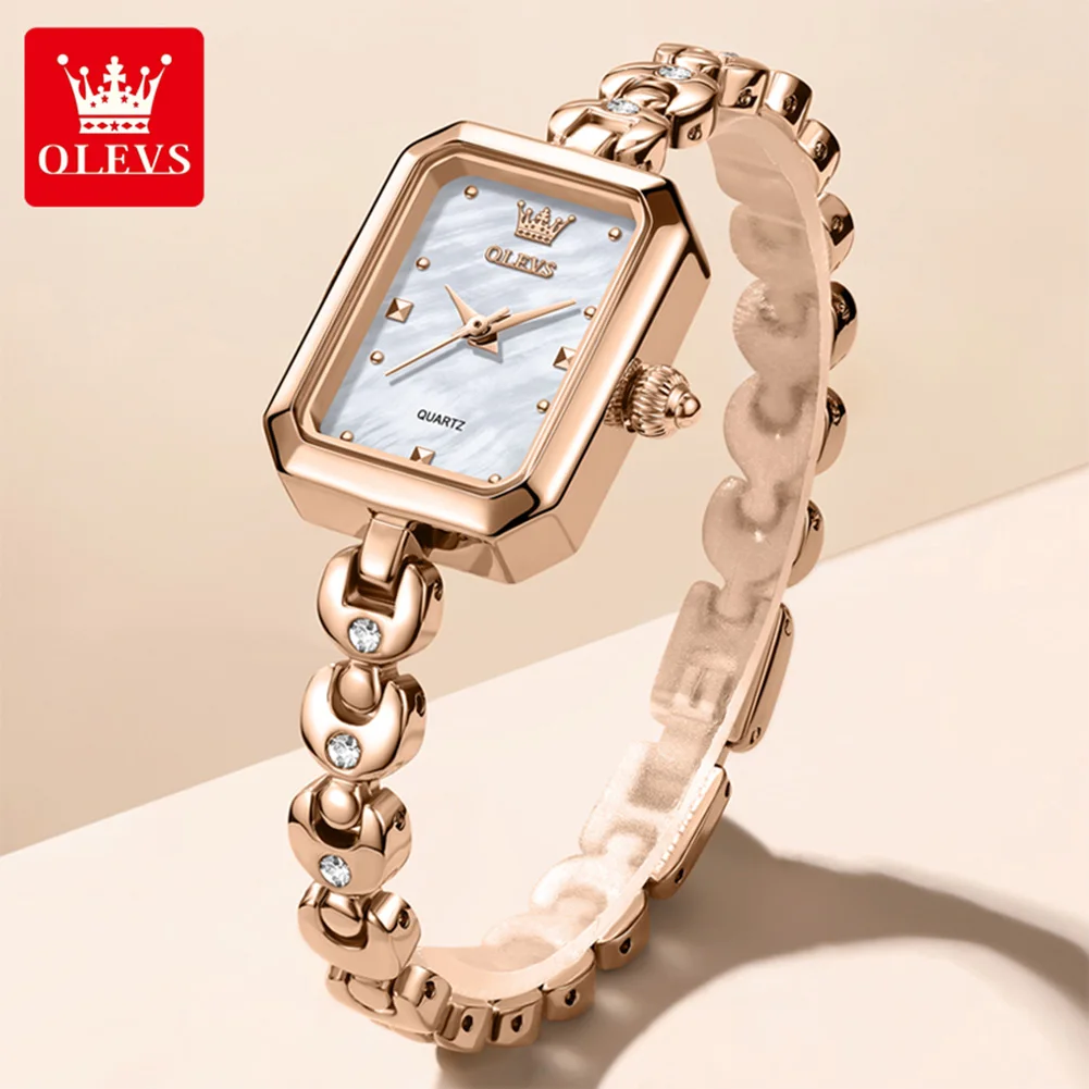 OLEVS 3665 Ladies Watch Elegant Fashion Quartz Watches Waterproof Luminous Bracelet Strap Square Ladies Watch Gifts Reloj Mujer