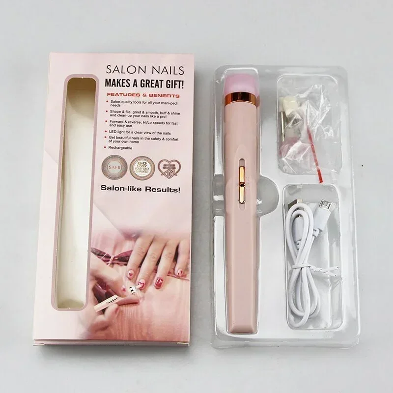 Moedor de unhas elétrico máquina de polimento de unhas com luz portátil mini ferramentas de caneta de arte de manicure elétrica com saco para remoção de gel