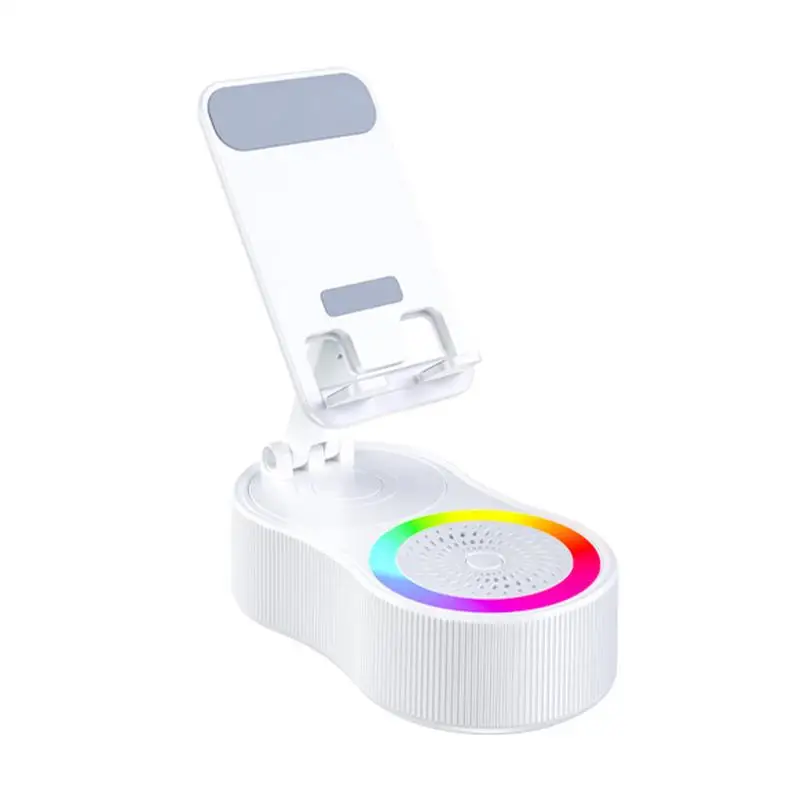 

Wireless Induction Speaker Travels Speaker With Charger Anti-Slip Base Adjustable Cell Phone Holder With Ambient LED Light For