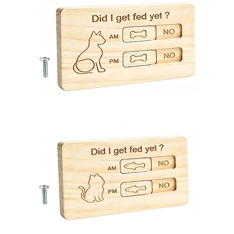 E28F AM PM Pet Feeding Trackers Board with Sliding Track Markers, Wooden Magnetic Reminder for Shared Household Care Routines