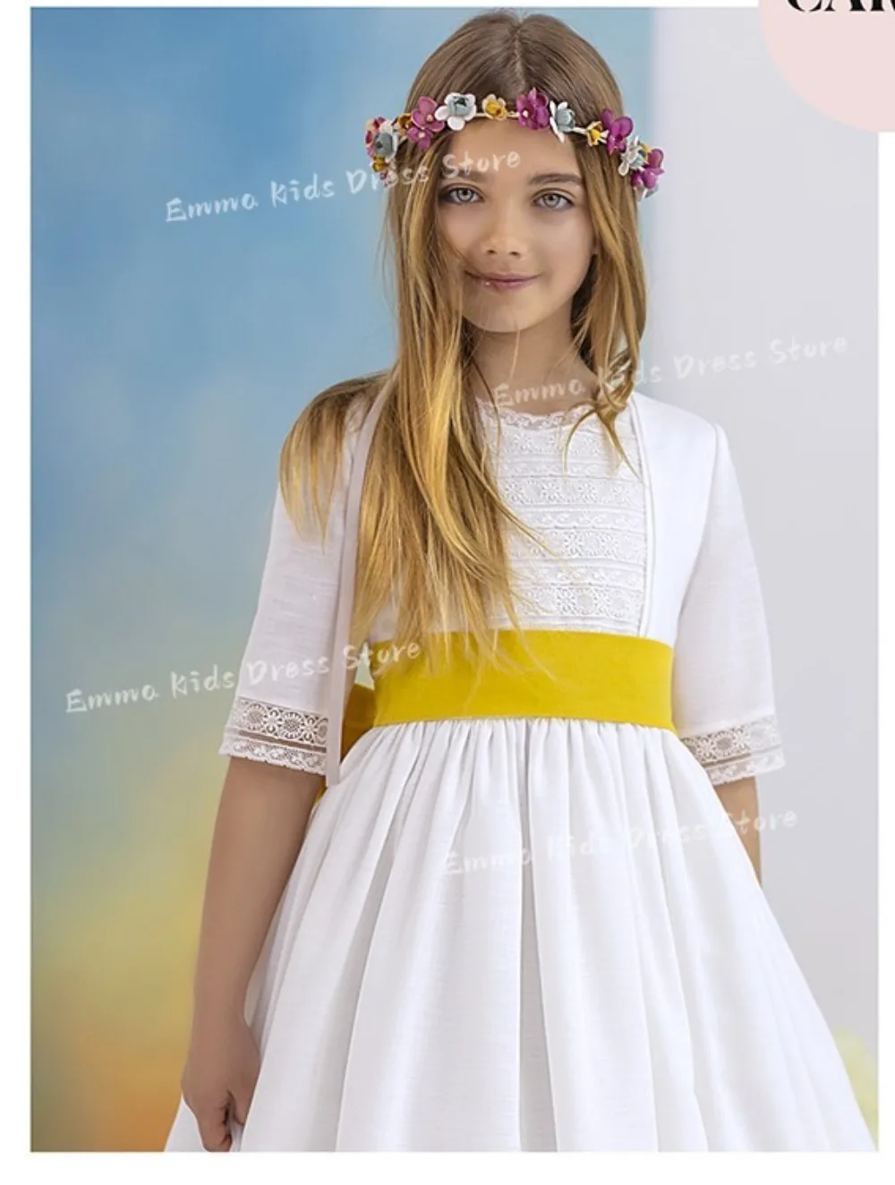 CustomFlowerGirl Dressfor Weddings with A Yellow BowSuitable for Children's S First Communion and Beauty Birthday PartiePageants