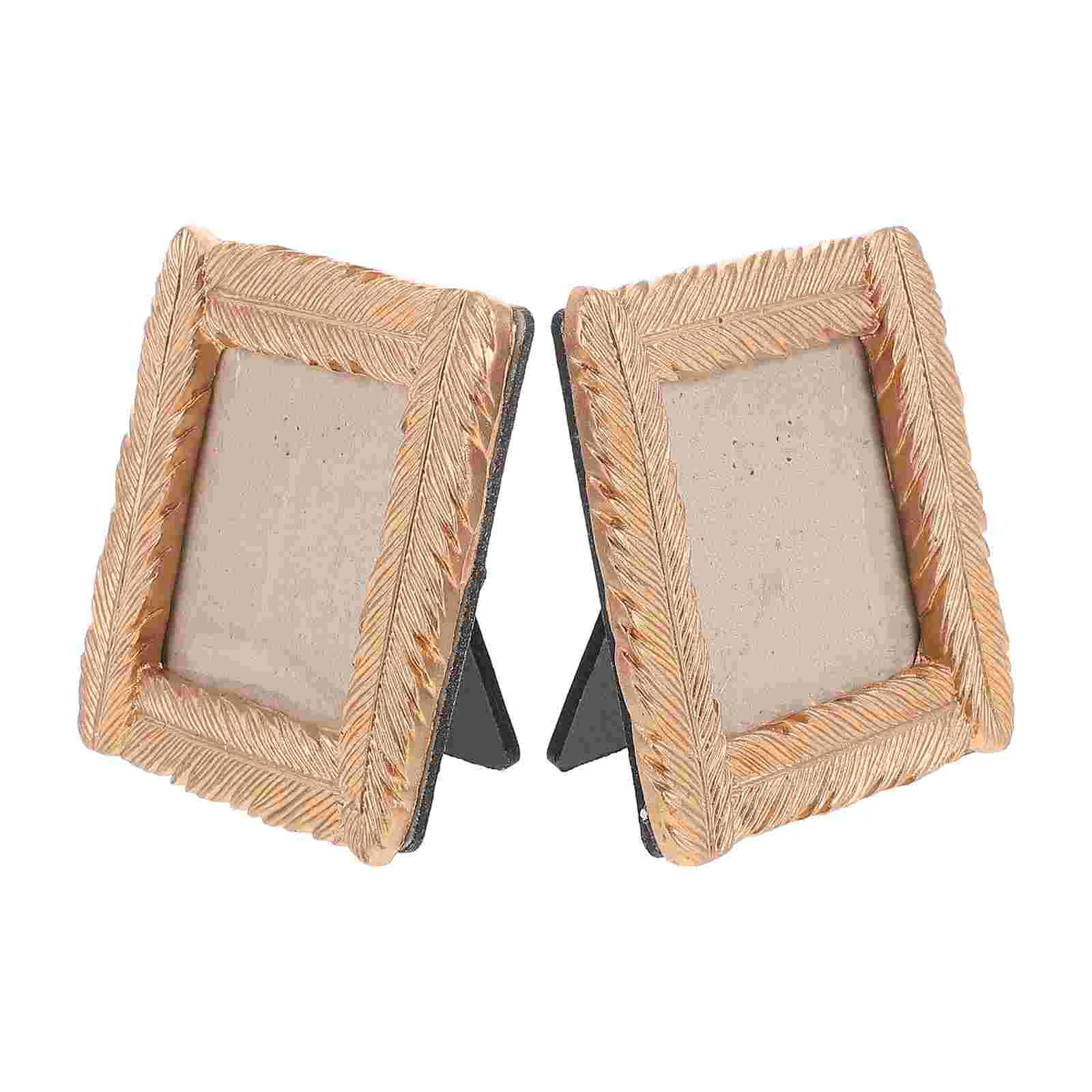 2 Pcs Photo Folder Small Frame 4x4 Table Mini Picture Frames Square Retro Decor Edging Suite Girl