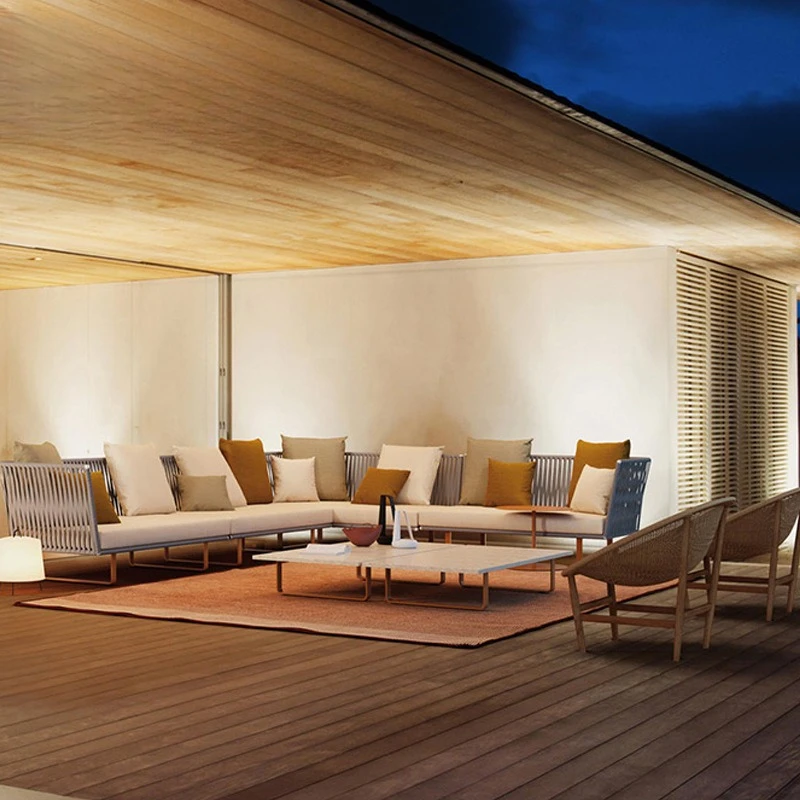 Outdoor-Rattan-Sofa, Innenhof, Garten, Terrasse, wasserdichter Homestay-Freizeit-Rattan-Stuhl im Freien