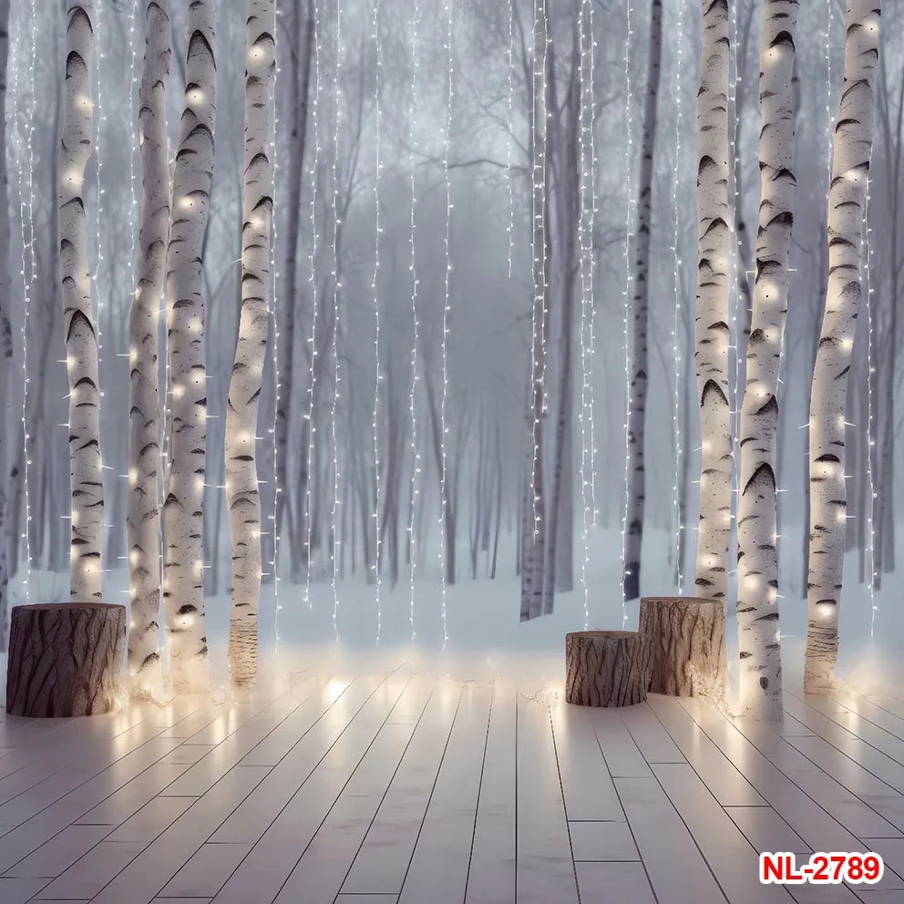 Winter Forest Tree Photocall Snow Scene Photography Backdrops Decoration Photographic Backgrounds for Photo Studio