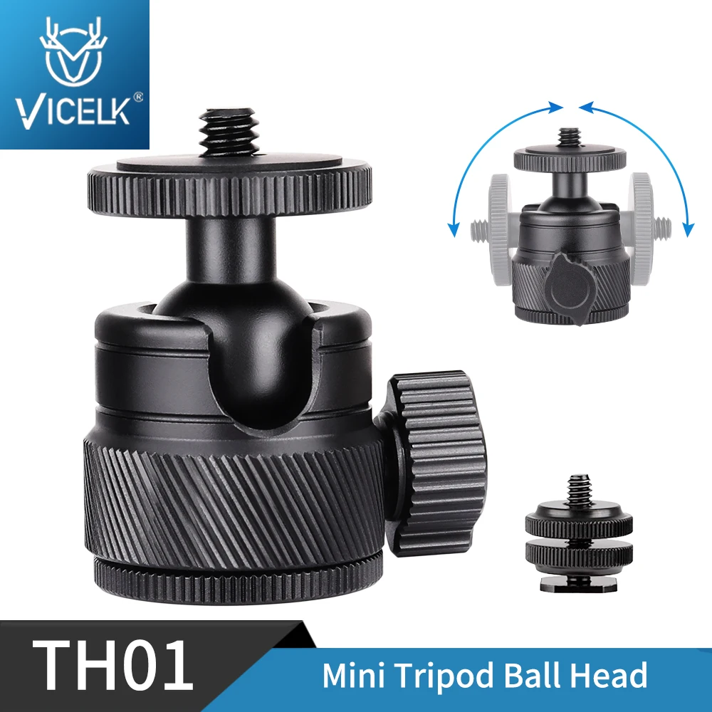 VICELK TH01 Low Profile 360 Degree Rotatable CNC Aluminum Mini Ball Head for Digital Camera,DSLR,Tripods Camcorder,Max Load 3kg