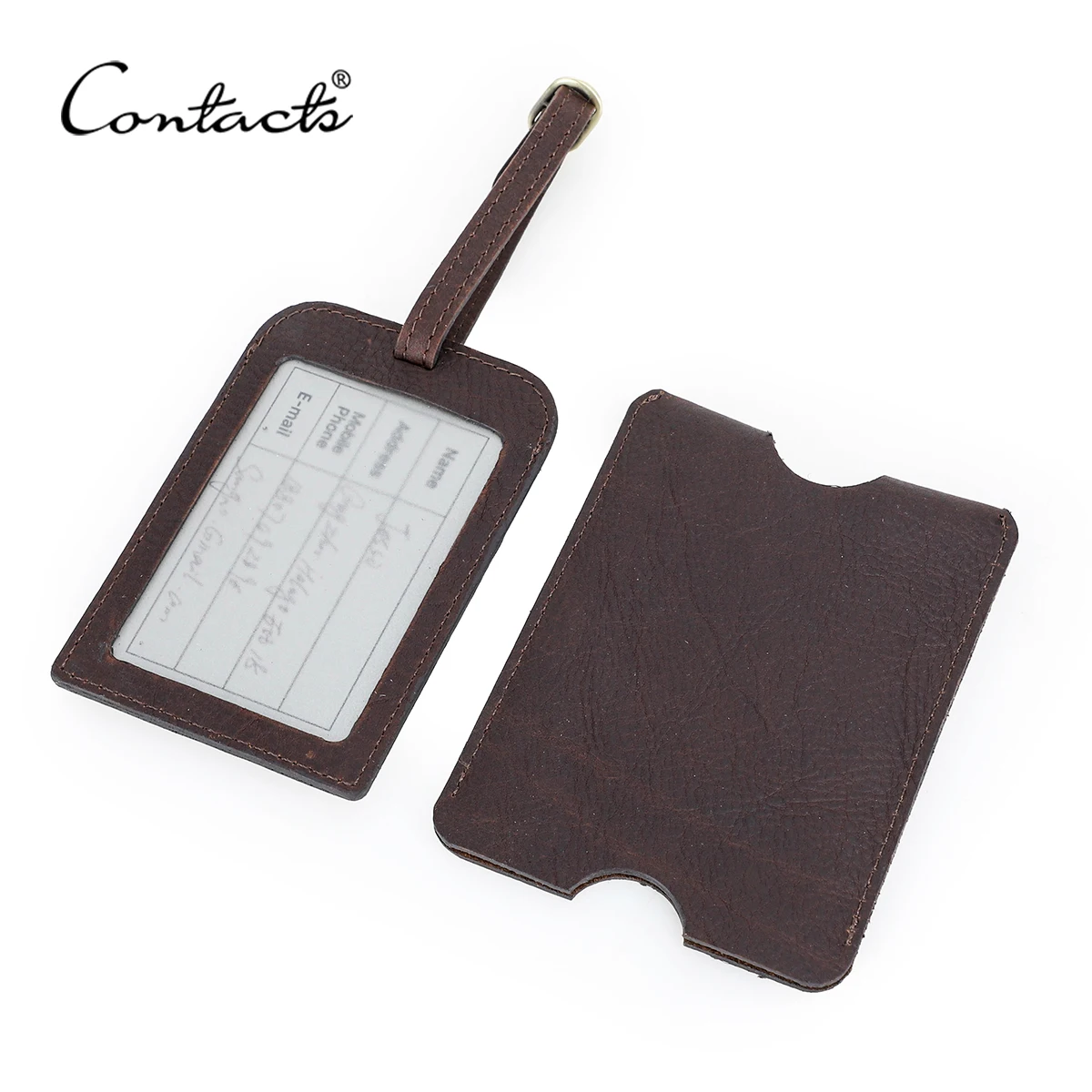 

CONTACT'S Personalized Genuine Leather Luggage Tags Custom Name Suitcase Tag Airplane Labels Travel Accessories Free Engraving