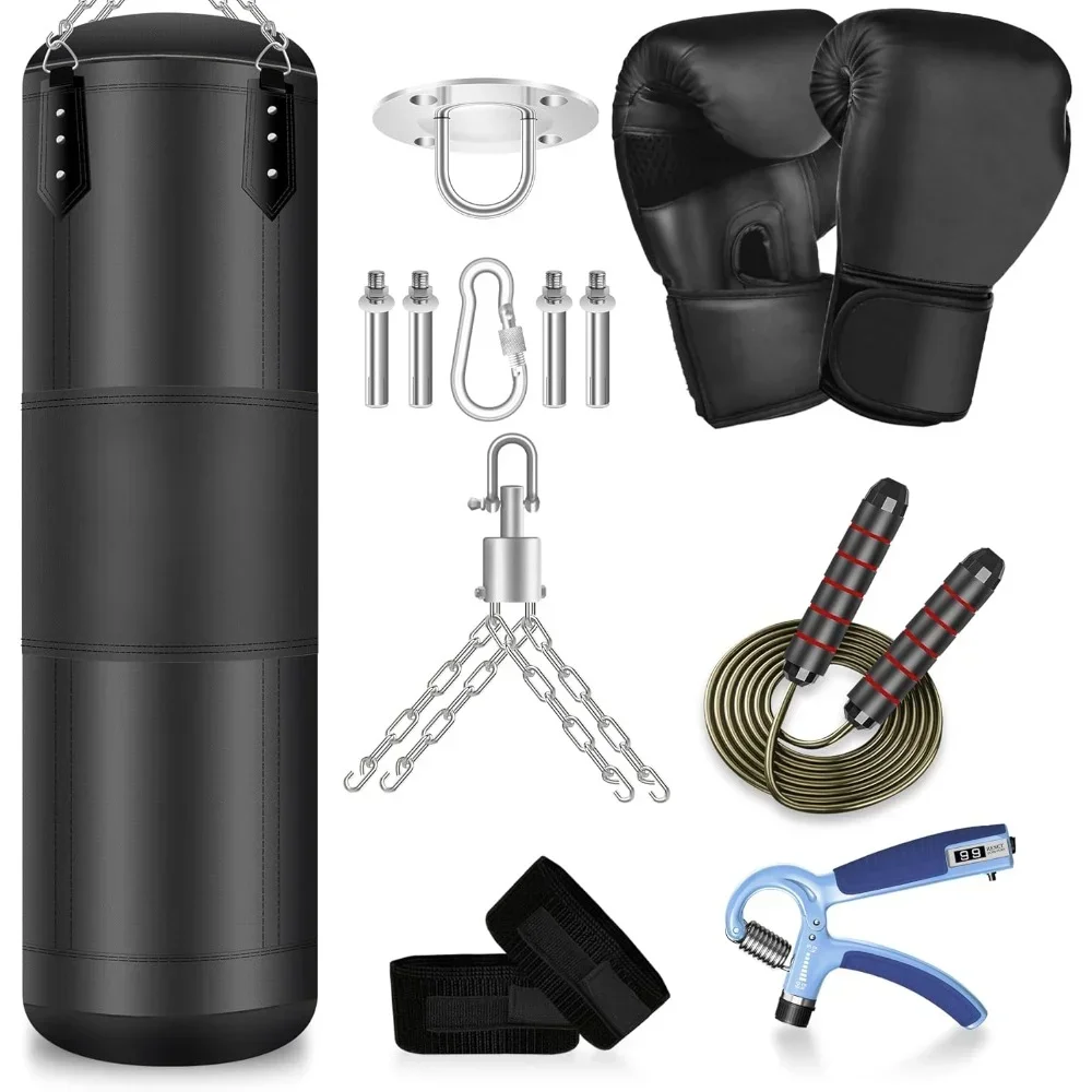 4FT Punching Bag for Adults, 9-in-1 Unfilled Heavy Punching Bag,Heavy Punching Bag with 12OZ Gloves,Wraps, Chain, Ceiling Hook