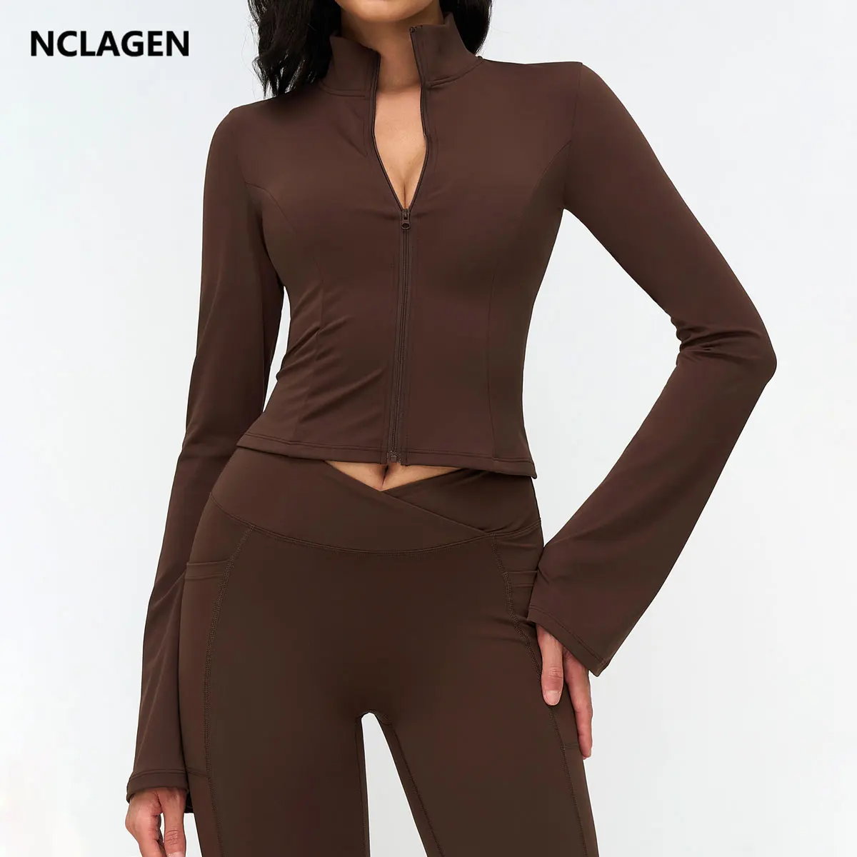 

NCLAGEN Sports Top Women Full Zipper Long Sleeve Yoga Jacket Naked Feel Breathable Gym Clothes Running Workout Fitness Veste