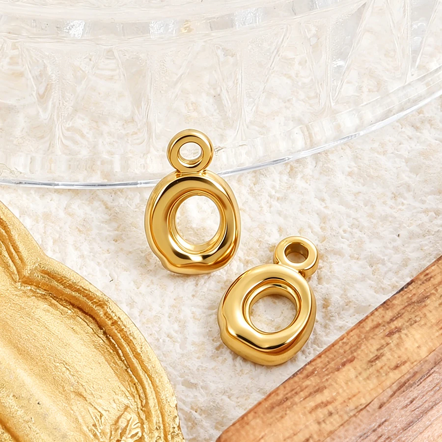 5 Stück goldfarbene Anhänger mit Strass-Cabochons in Herz-, Stern-, Augen- und Blumenform aus Edelstahl für die Schmuckherstellung. – Detail 5