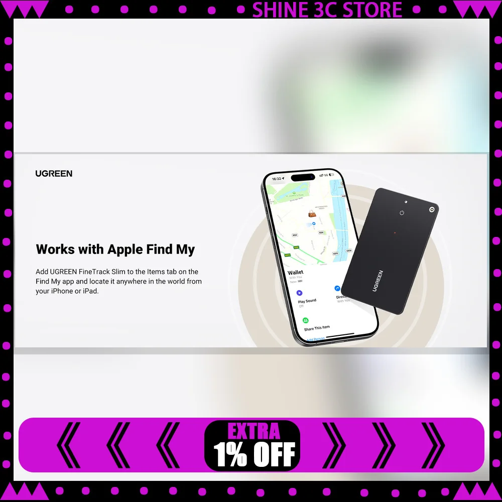 UGREEN CM817 45298 FineTrack Slim Smart Finder Card Bluetooth Tracker for Apple Find My Wallet Luggage