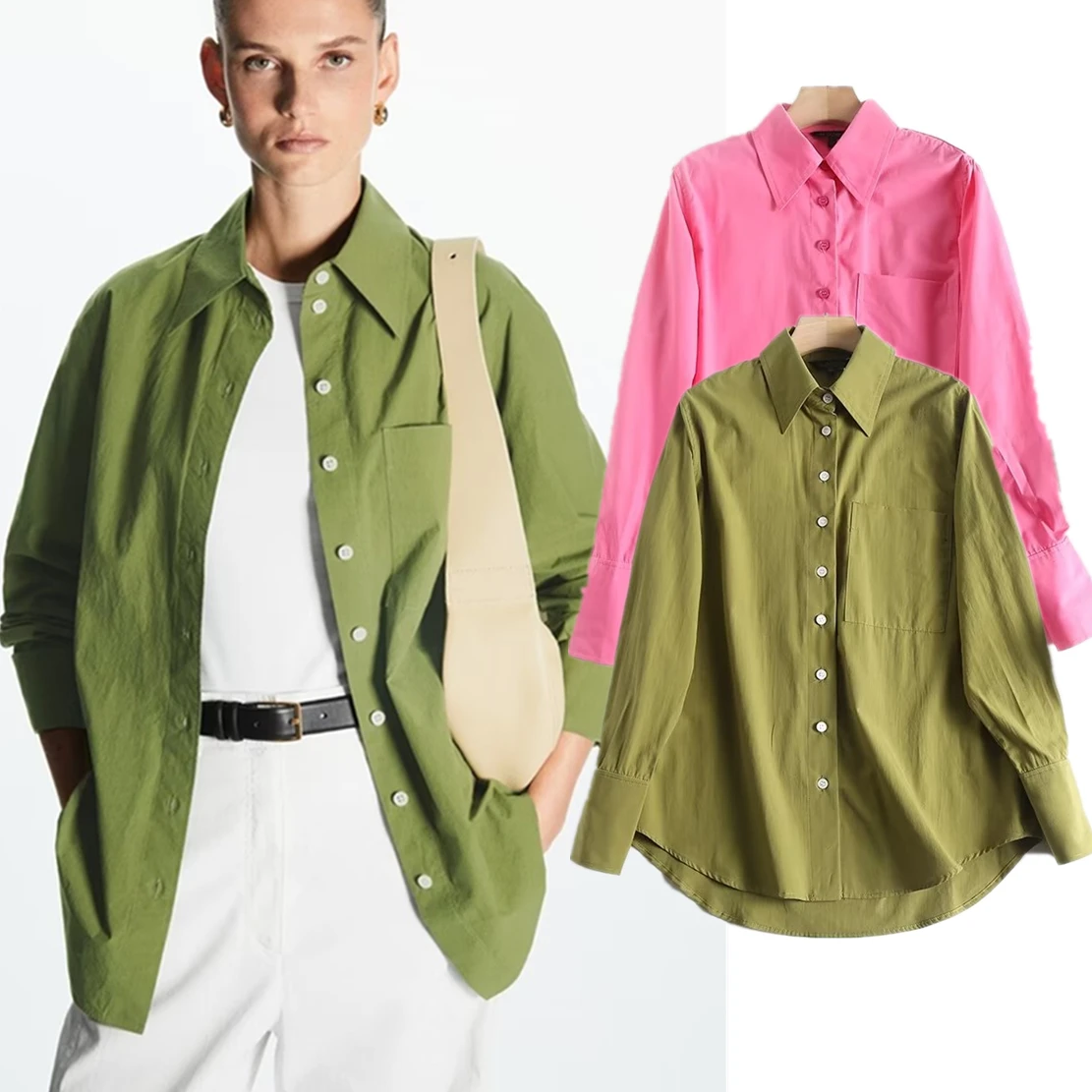 

Jenny&Dave 2024 Women's New Shirt Solid Color Blouse Cotton Spring Fashion Pockets Loose Shirt Tops