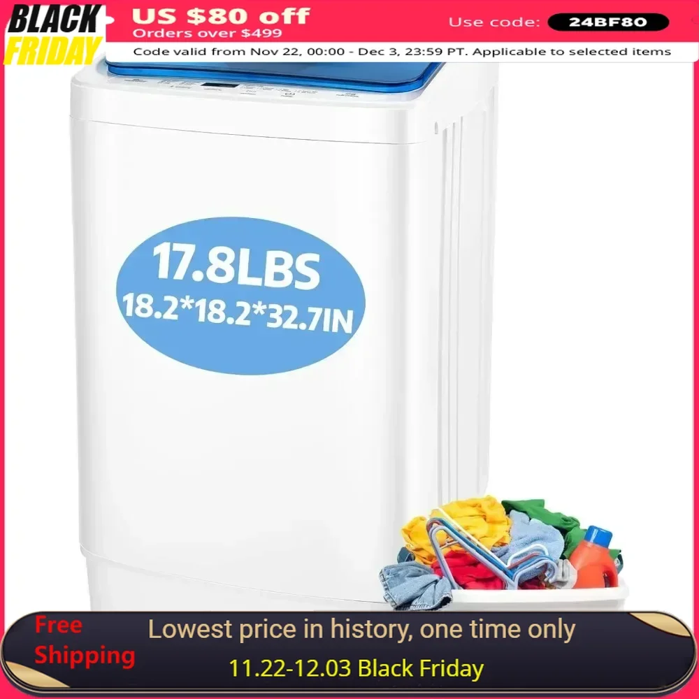 Lavadora, 17,8 libras con 8 programas 3 tiempo de agua 3 niveles de agua, combinación de lavadora y secadora completamente automática de 2,3 pies cúbicos