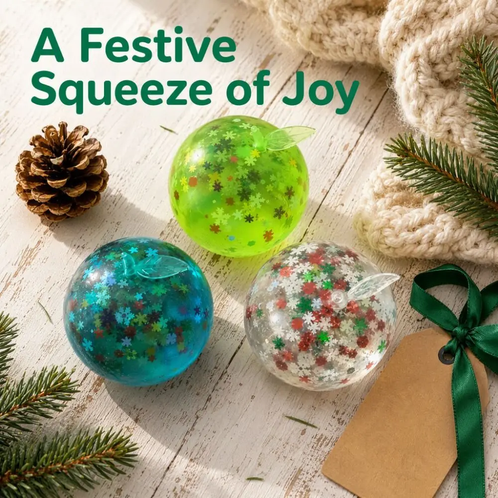 Soft TPR Christmas Snowflake Squeeze Toy Kneading Transparent Fruits Squishy Toys Glitter Sequins Mini Glitter Squeeze Ball