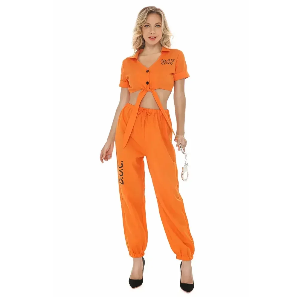 

Halloween Classic Orange Hip Hop Prisoner Cosplay Costume Masquerade Party Bar Jail Criminal Convict Handcuffs Prisoner Costume