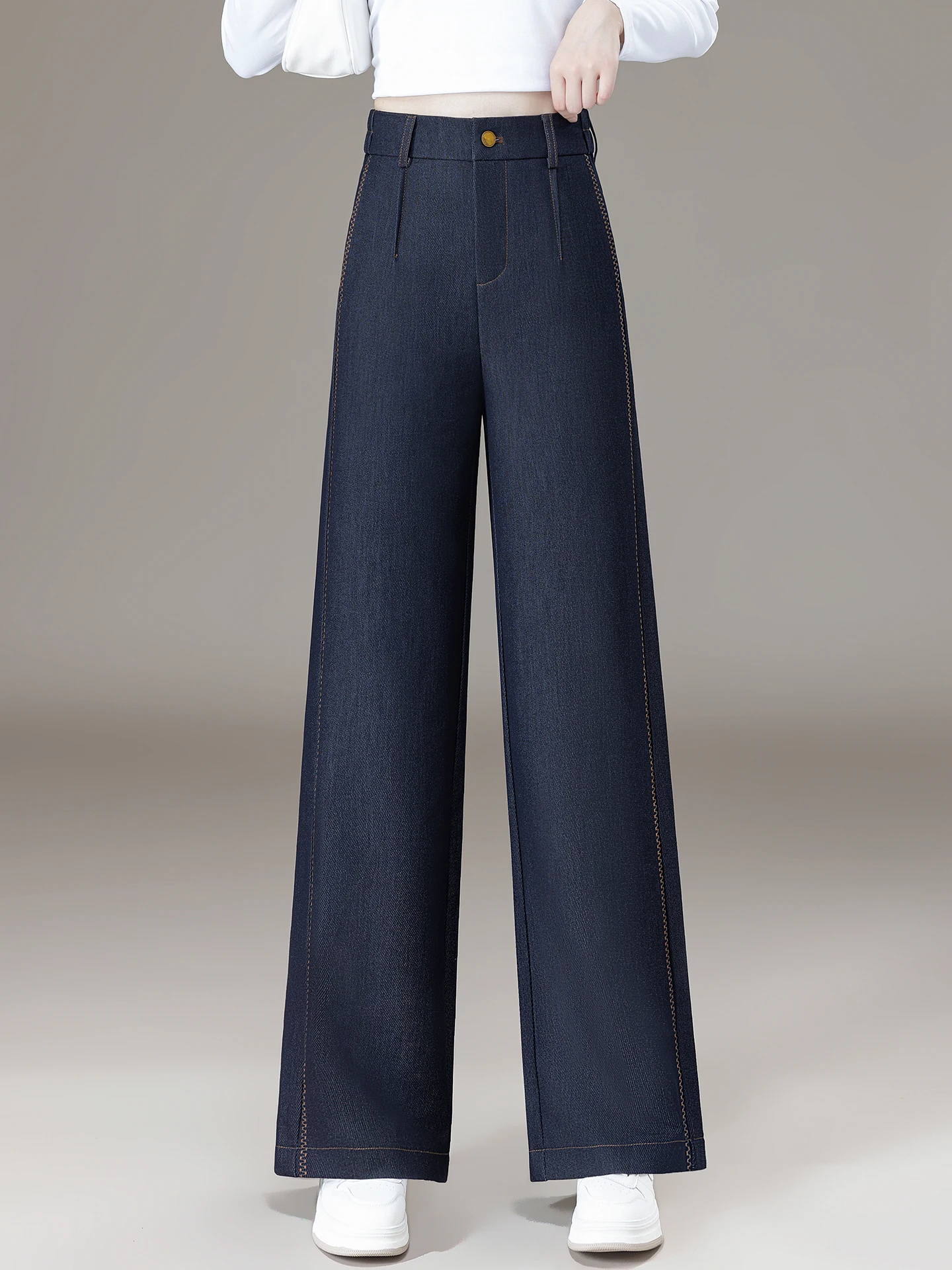 High Waist Straight Leg Jeans Women's Casual Dungaree Blue Spring Autumn New Style Slimming Draping Wide Leg Pants