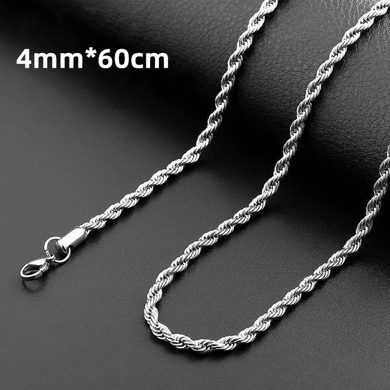Fashion New Punk Stainless Steel Cuban Necklace for Men Women Silver Color Twist Long Choker Hip Hop Jewelry