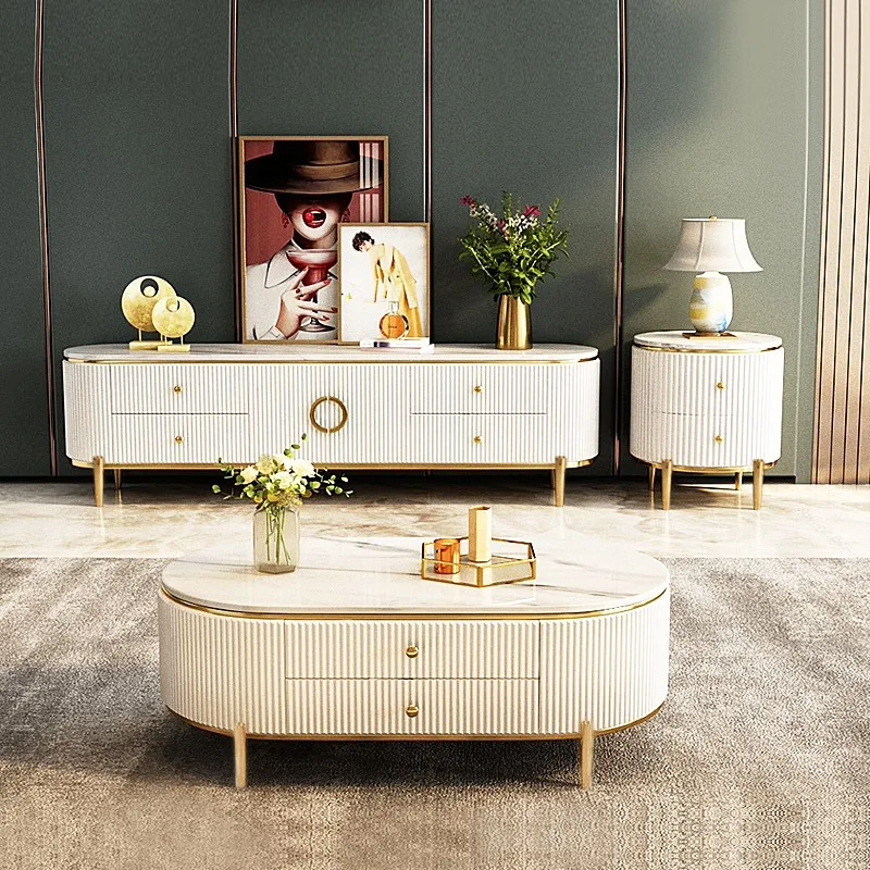 طاولة قهوة ذات بلاطة صخرية فاخرة وخفيفة وخزانة تلفزيون وغرفة معيشة وشقة صغيرة وحديثة وبسيطة للتخزين العالي #3