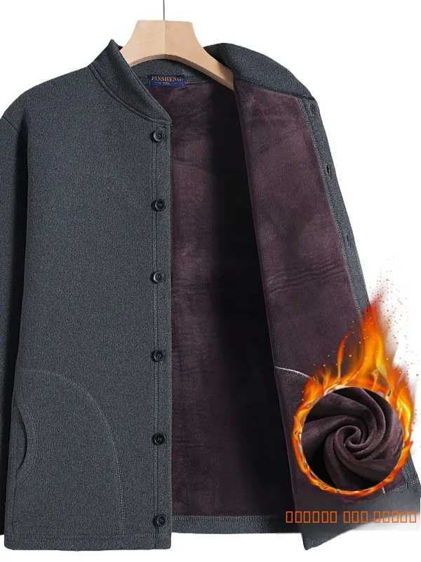 ملابس شتوية من Thiened Fce مبطنة بياقة واقفة من القطن Jaet للرجال في منتصف العمر والأب ملابس مخملية دافئة...