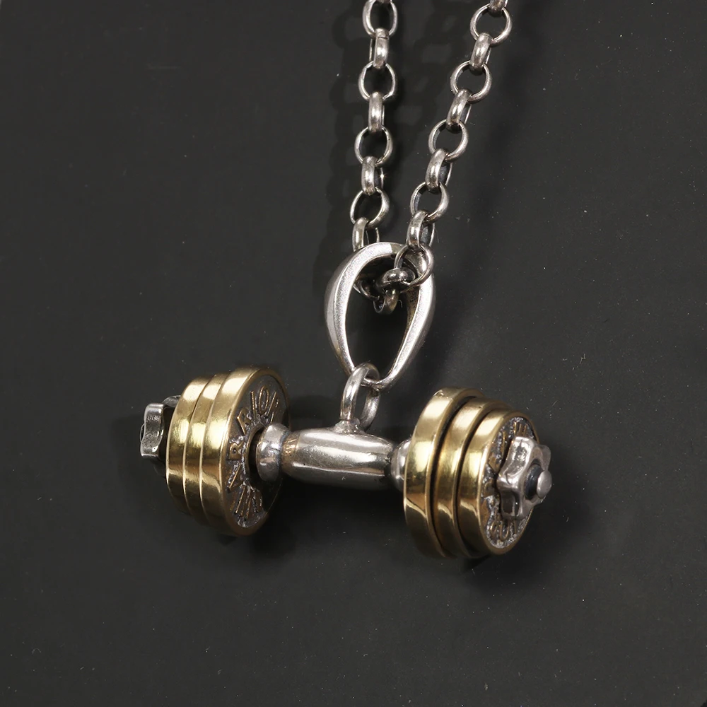 

925 Sterling Silver Dumbbell Pendant Necklace For Fitness Enthusiasts Men And Women Rotatable Jewelry Best Gift